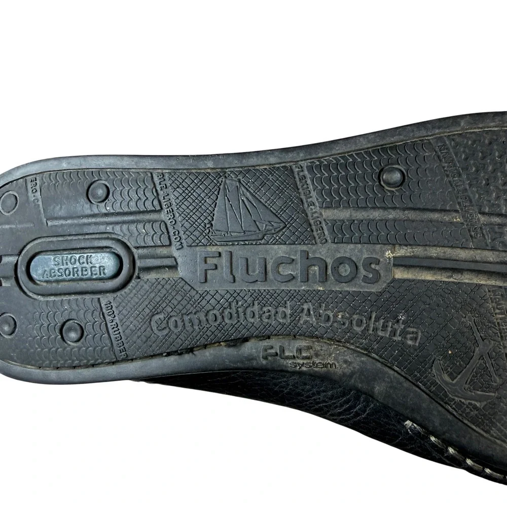 Fluchos Mens Black Pebbled Leather Slip On Loafers Spain EU 44 Shock Absorb